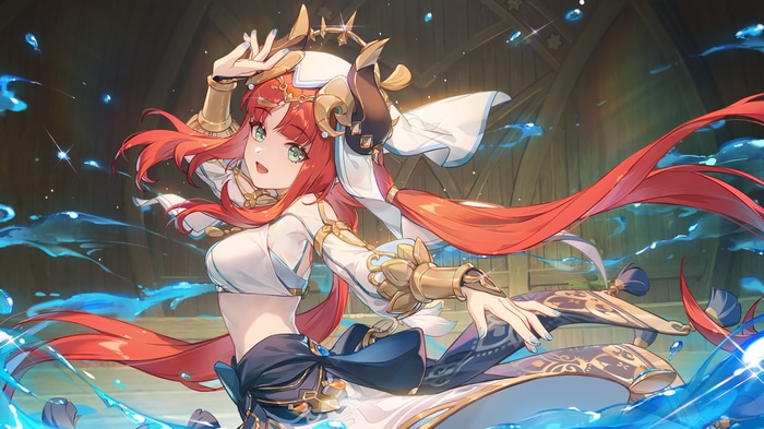 Nilou dancing with water splashes in Genshin Impact