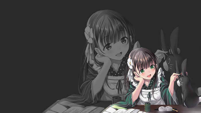 Ujimatsu Chiya from Gochuumon wa Usagi Desu ka? with rabbits