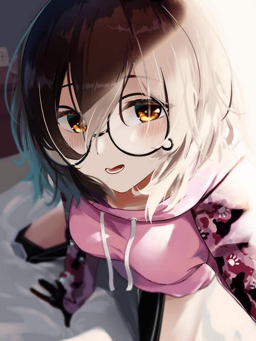 Roboco-san wearing glasses and a pink hoodie