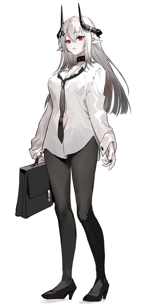 Mudrock from Arknights holding a briefcase