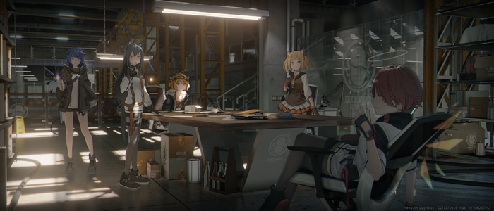 Arknights characters in a workshop