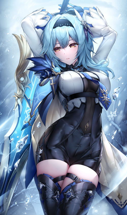 Eula from Genshin Impact with a sword