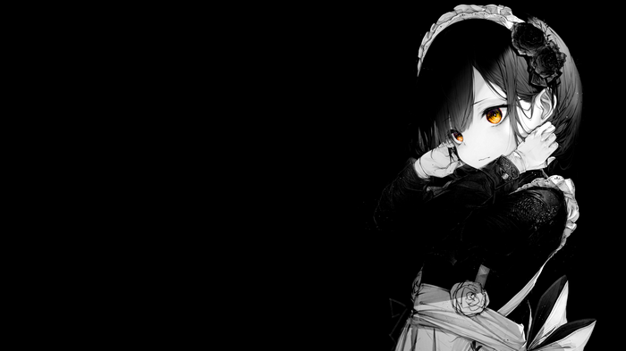 4K Anime Maid with Orange Eyes and Black Roses