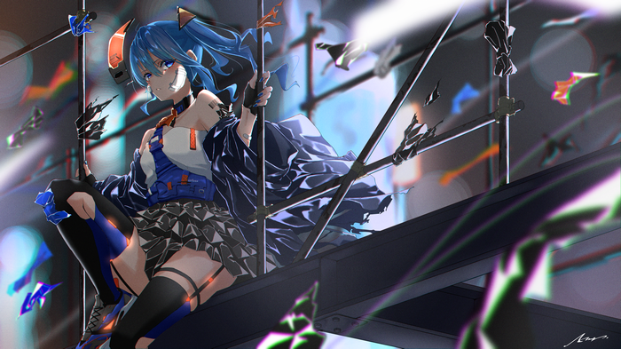 4K Hoshimachi Suisei with blue hair and eyes
