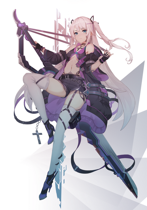 Anime girl with blonde twintails holding a weapon