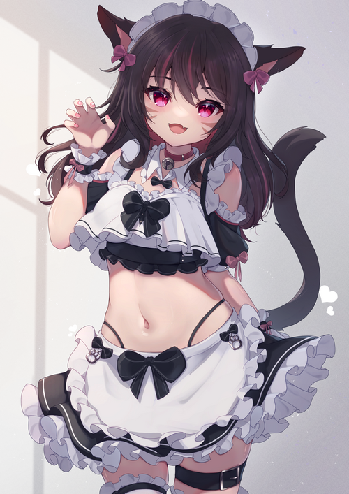 Cat girl in a maid outfit with purple eyes