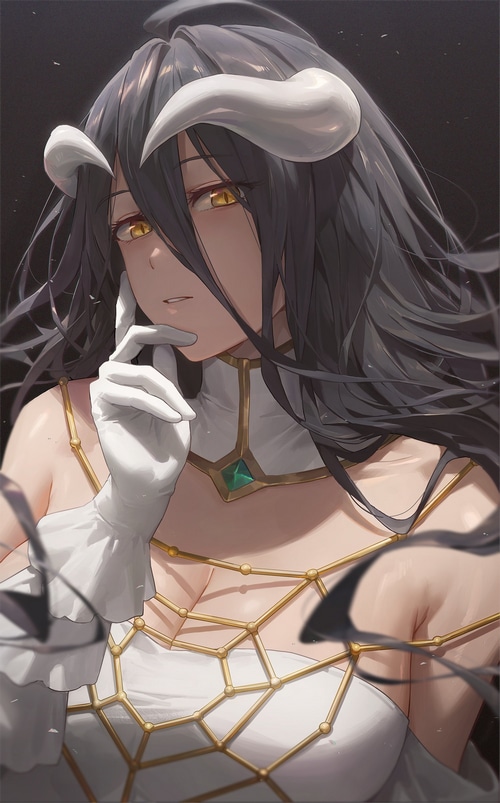 Albedo from Overlord in a white dress