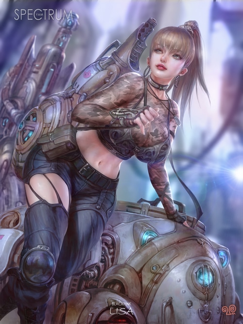Fan art of BLACKPINK's Lisa with a mech