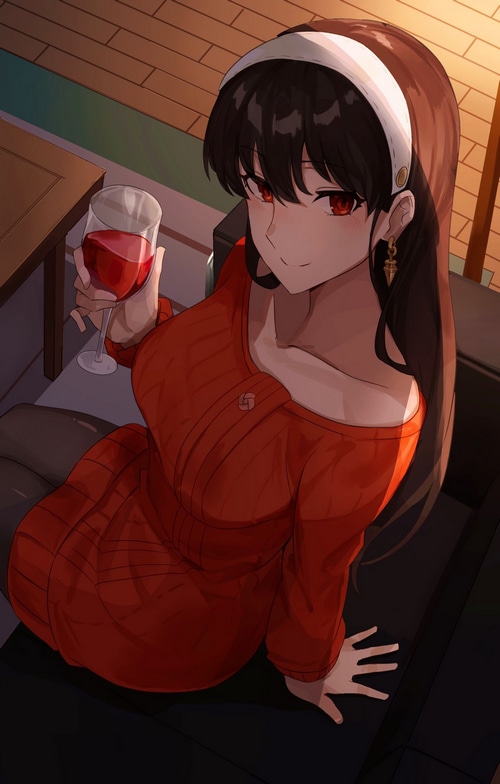 Yor Forger from Spy x Family with wine