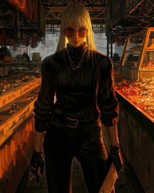 4K GUWEIZ drawing of a woman in a market