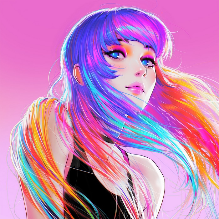 Woman with Multi-colored Hair