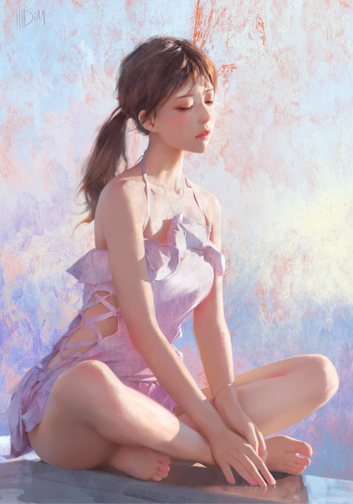 ILLDIAN painting of a woman sitting with eyes closed