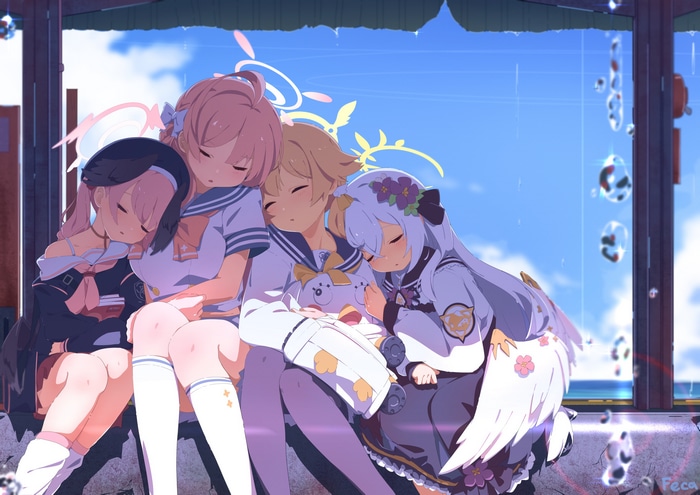 Blue Archive: Four girls sleeping under the sky