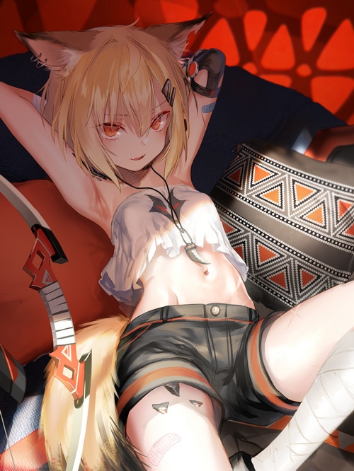 Fox girl with red eyes and blonde hair