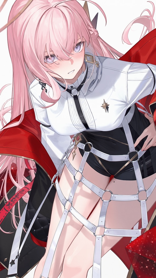 Virtual Youtuber with pink hair and red cape