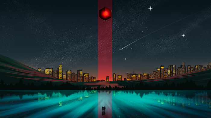 4K City Lights Reflection Under Starry Night Sky
