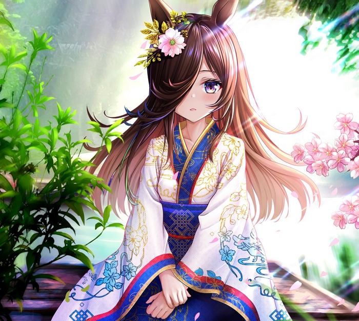 Rice Shower in a Kimono with Cherry Blossoms