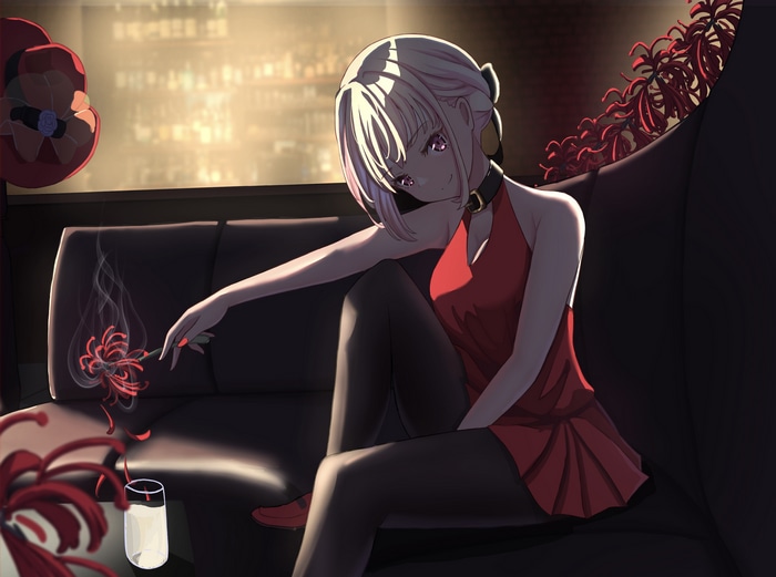 Nishikigi Chisato from Lycoris Recoil in a red dress