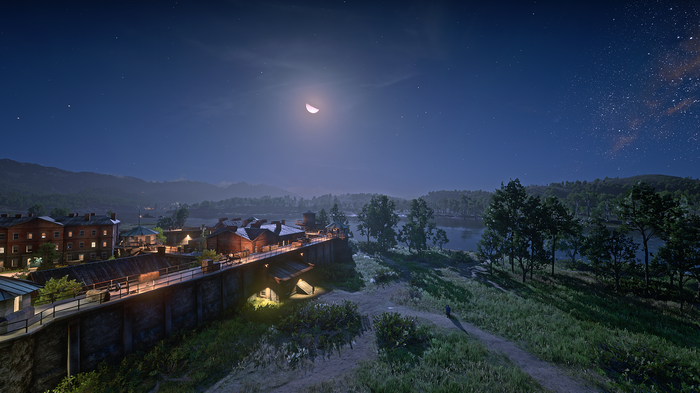 Red Dead Redemption 2 night landscape with moon and stars