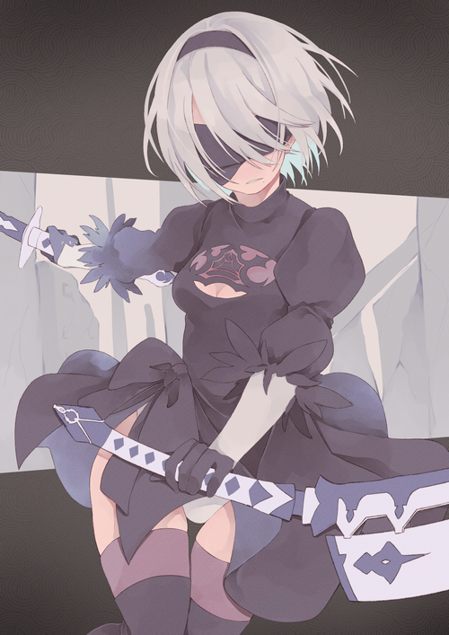2B from Nier: Automata holding a katana