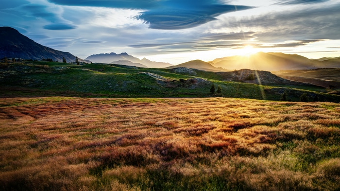 4K landscape of hills and mountains in New Zealand