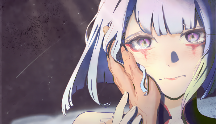 Lucy from Cyberpunk: Edgerunners with hand on face