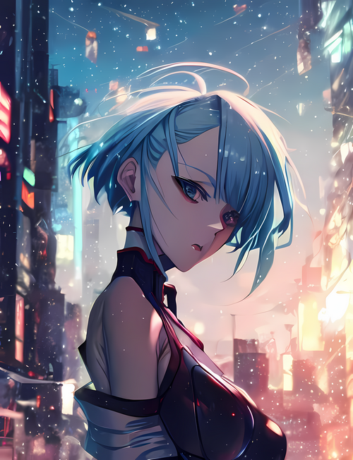 Lucy from Cyberpunk: Edgerunners in a city