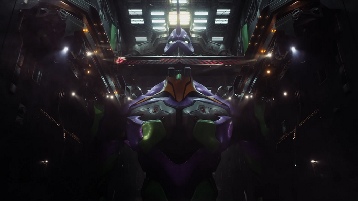 EVA Unit 01 in a hangar