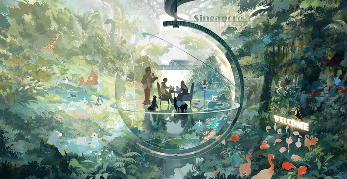 Singapore Zoo Landscape with Animals and Futuristic Elements