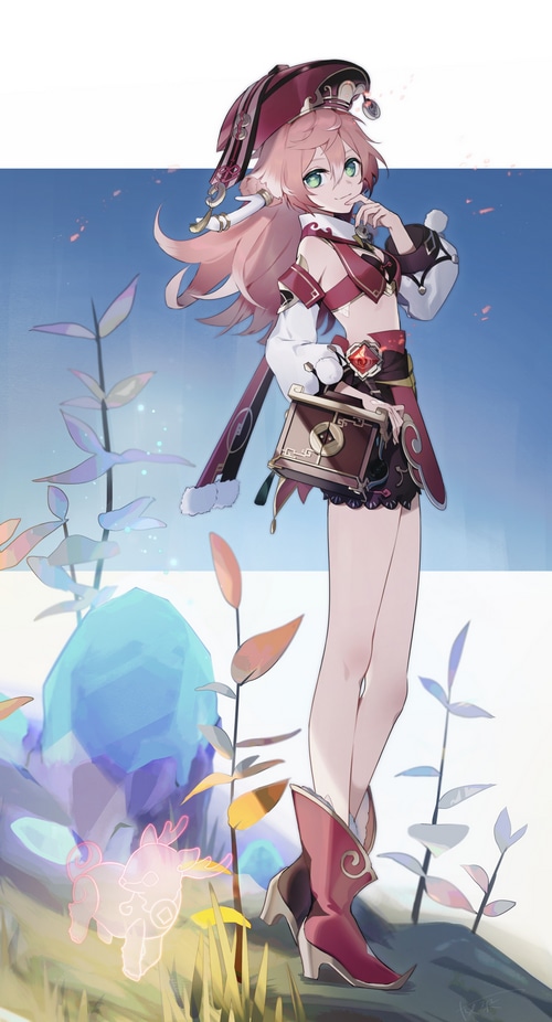 Yanfei from Genshin Impact with a spirit deer