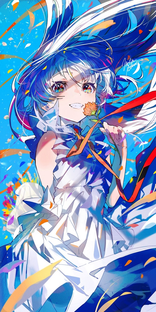 Hatsune Miku with Flower and Confetti