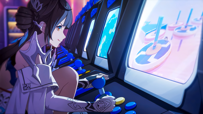 Fu Hua playing arcade games in Honkai Impact 3rd