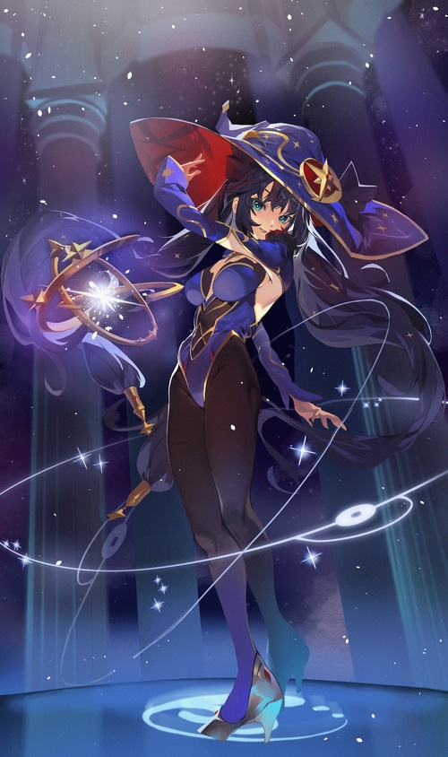 Mona from Genshin Impact as a witch