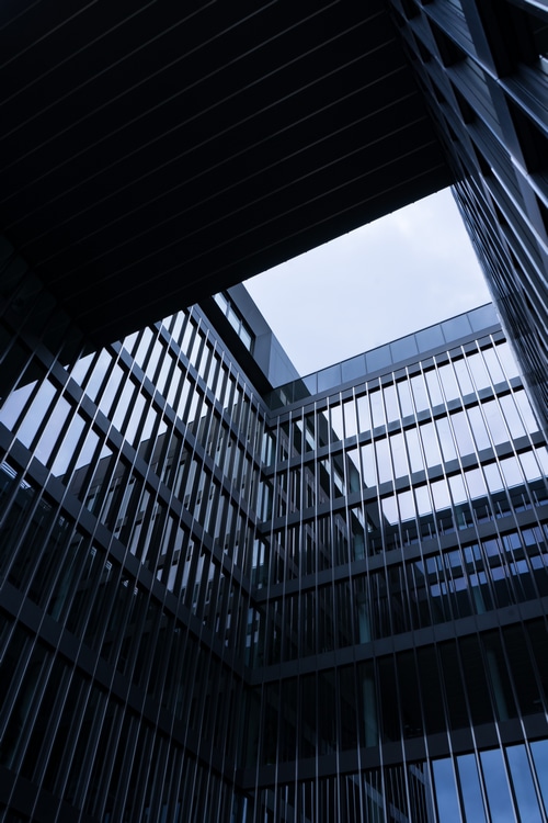 Modern architecture with glass facade and sky