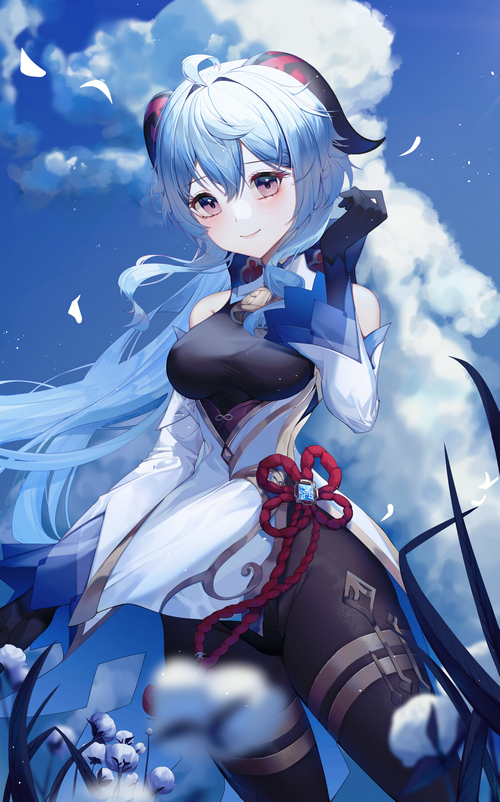 Ganyu from Genshin Impact with blue hair and horns