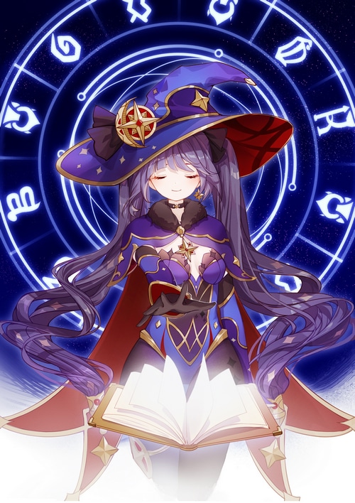 Mona from Genshin Impact reading a book