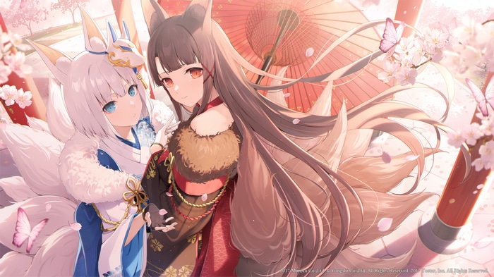 Anime fox girls with fox masks and tails