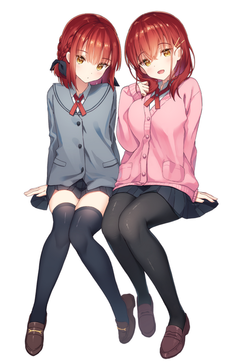 Two anime twin girls with red hair