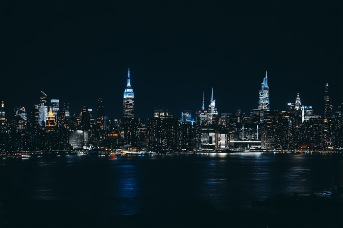 New York City skyline at night with Empire State Building