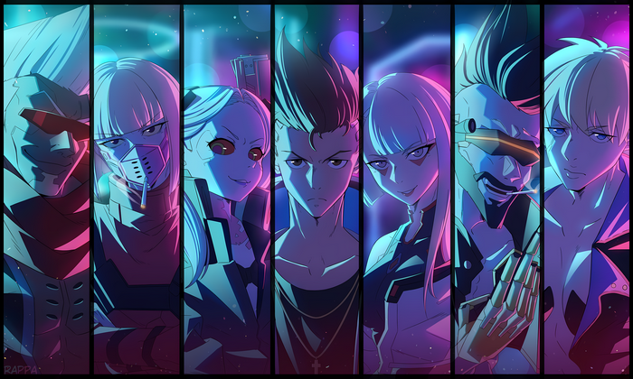 Cyberpunk: Edgerunners characters in neon lighting