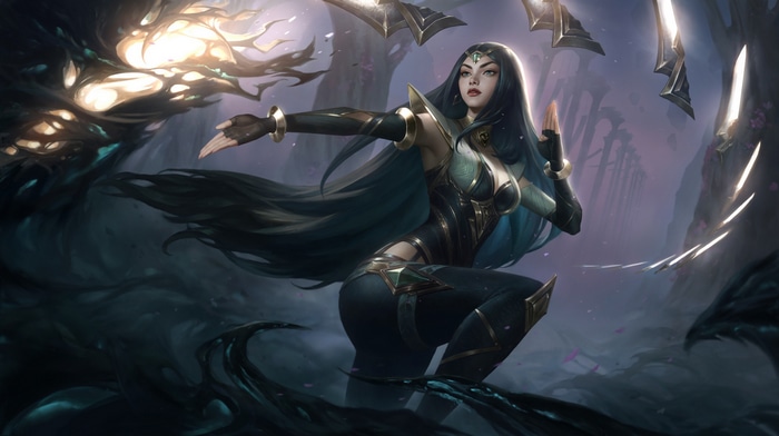 Irelia from League of Legends in a fighting stance
