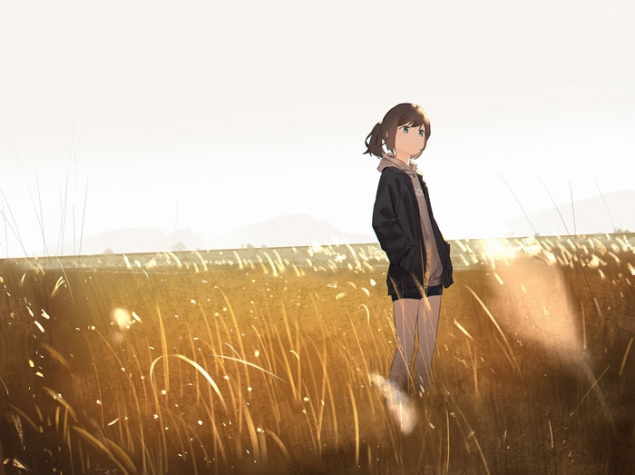 Girl in a field at sunset 4K