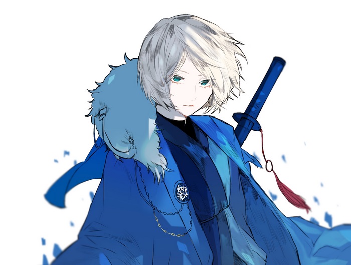 Yuri Plisetsky in blue kimono with sword