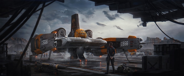 Evgenij Kungur's futuristic spaceship in a hangar