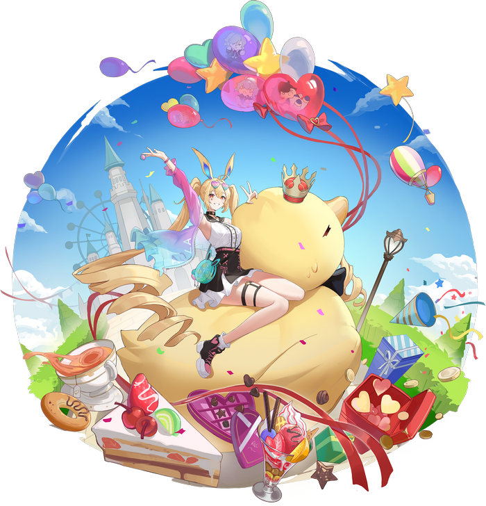 Girl with Bunny Ears and Balloons at a Fair