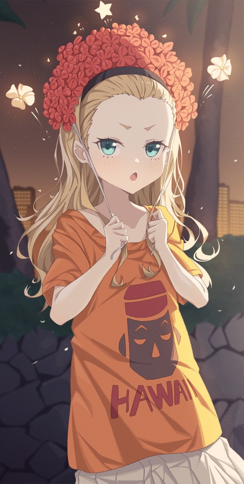 Kurumi from Lycoris Recoil wearing a Hawaii shirt