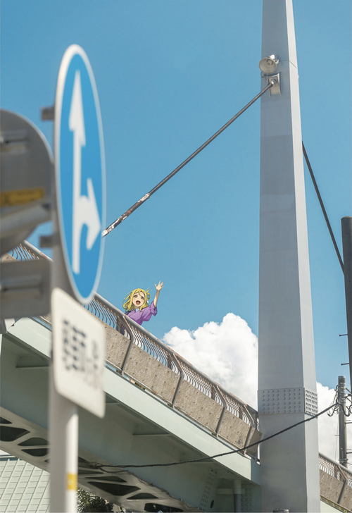Ohara Mari from Love Live! Sunshine on a bridge