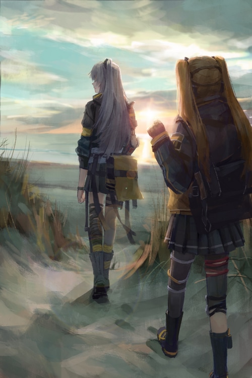 Girls Frontline UMP45 and UMP9 at sunset