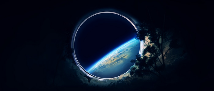 4K Earth viewed through a circular window