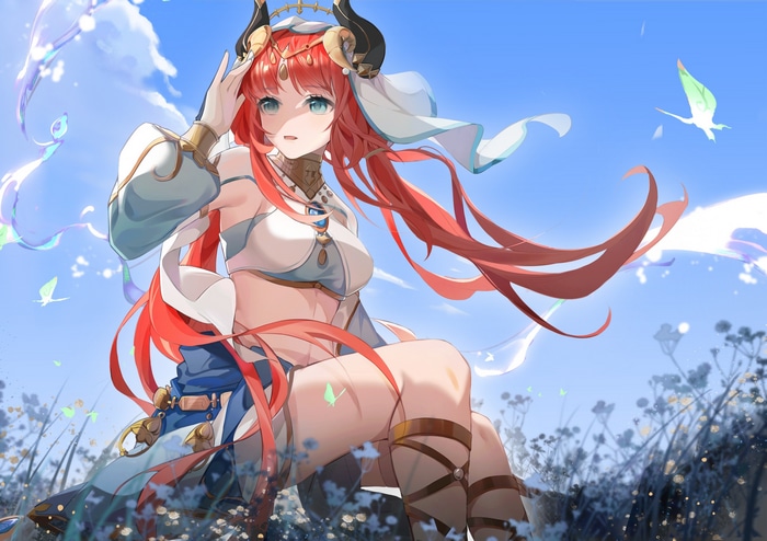Nilou with horns and aqua eyes in Genshin Impact